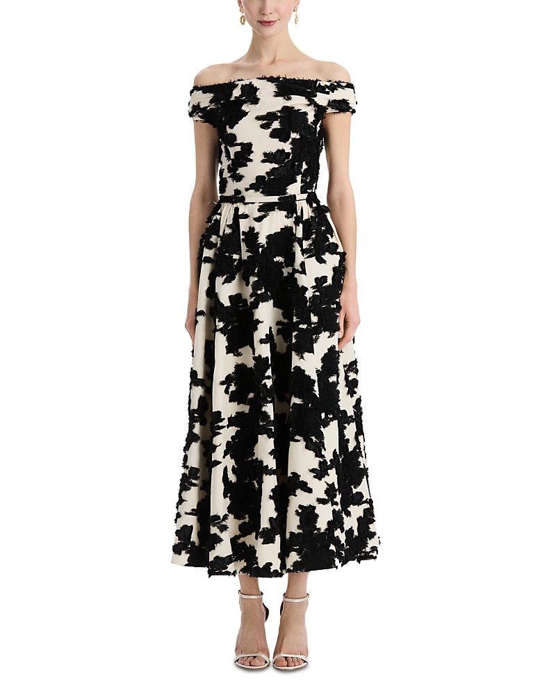 Oscar de la Renta Off-the-Shoulder Abstract Fil Coupe Day Dress