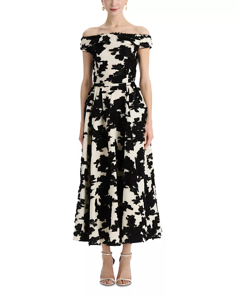 Oscar de la Renta Off-the-Shoulder Abstract Fil Coupe Day Dress