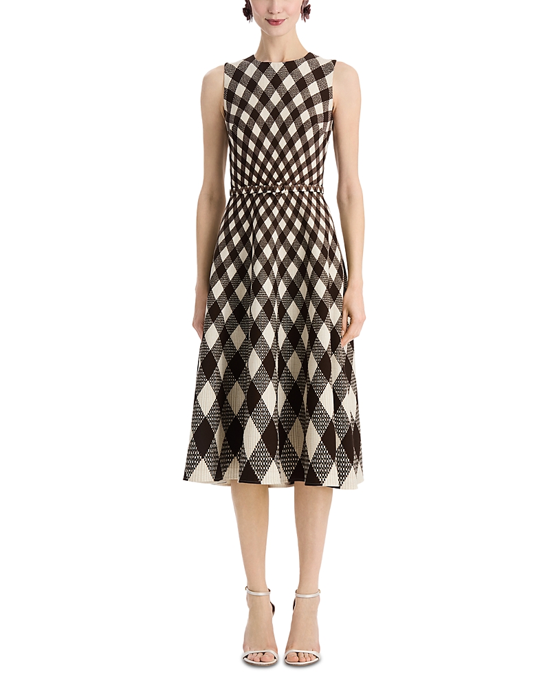 Oscar de la Renta Argyle Degrade Wool Blend Day Dress