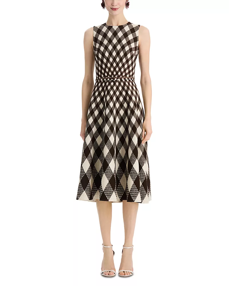 Oscar de la Renta Argyle Degrade Wool Blend Day Dress