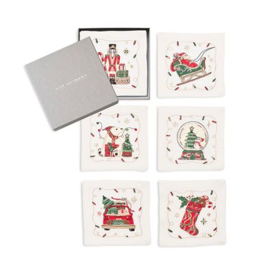 Holly Jolly Linen Cocktail Napkins, Set of 6