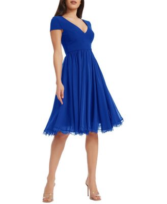  Corey Deep V-Neck Lace Trim Midi Dress