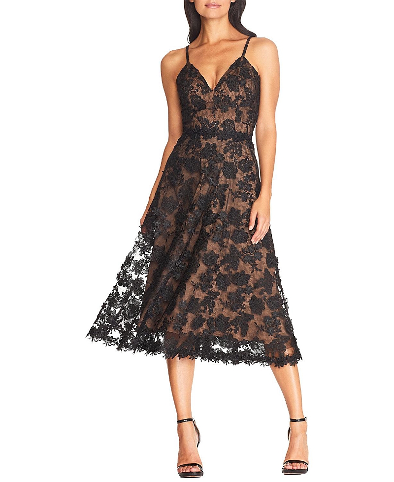 Dress the Population Tahani 3D Floral Lace V-Neck Midi Dress