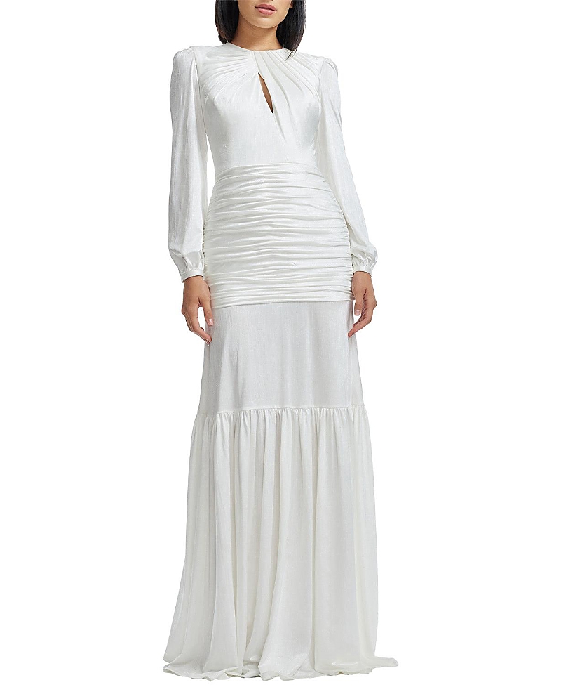 Dress the Population Lucille Long Sleeve Keyhole Neck Ruched Tiered Gown