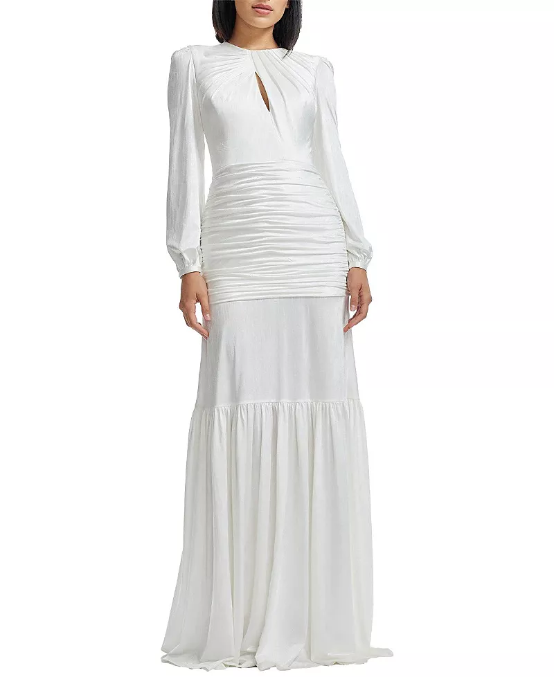 Dress the Population Lucille Long Sleeve Keyhole Neck Ruched Tiered Gown