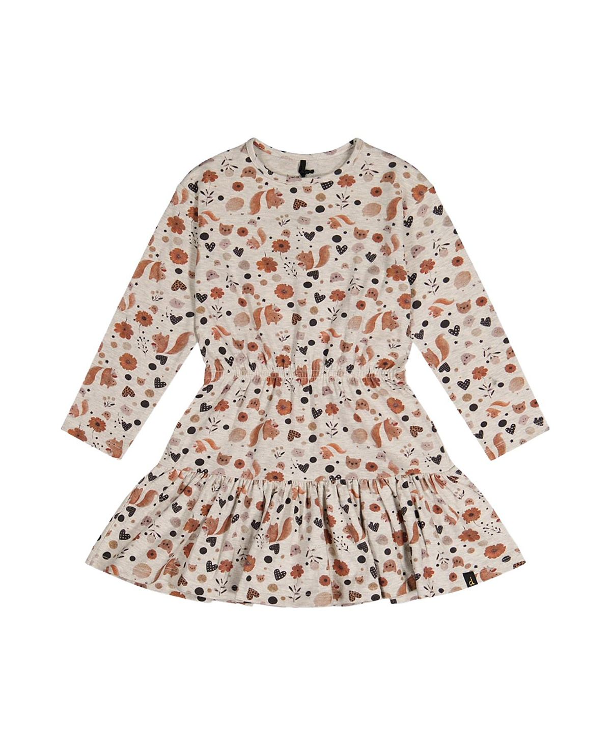 Deux par Deux Girls' Organic Cotton Squirrel Floral Ruffle Yoke Dress - Little Kid