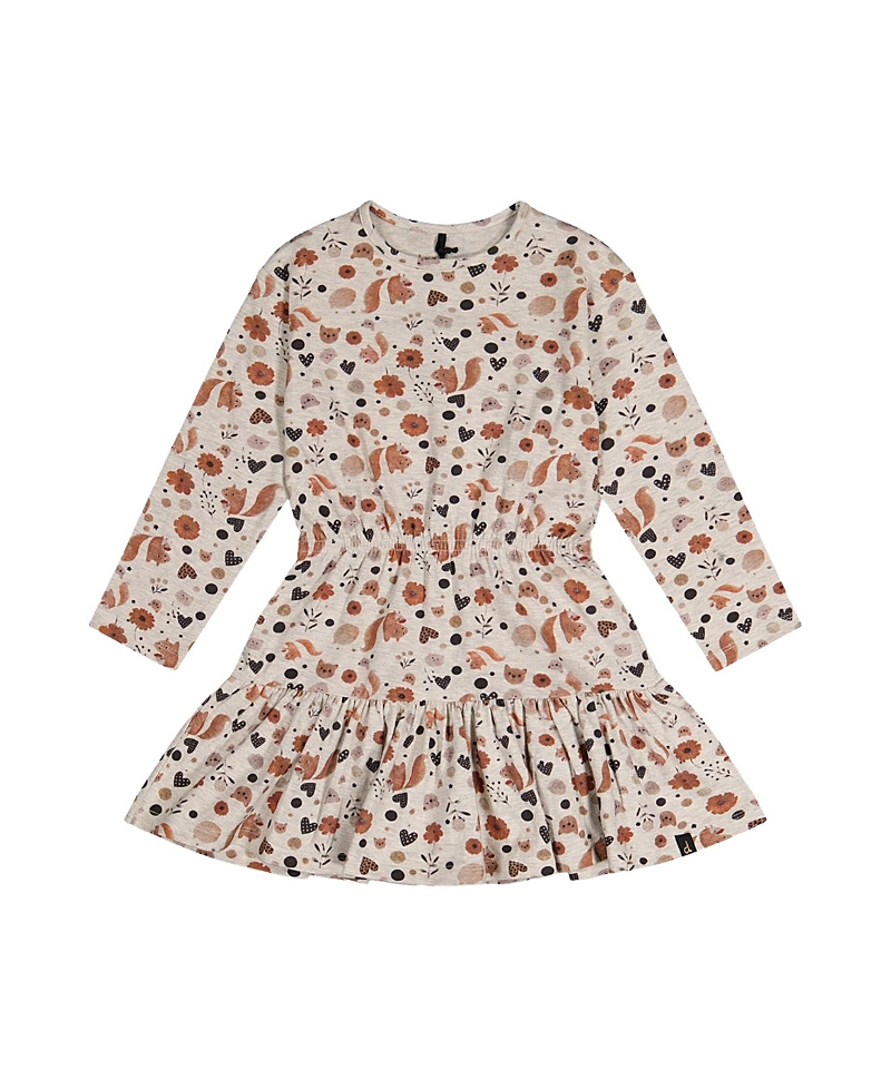 Deux par Deux Girls' Organic Cotton Squirrel Floral Ruffle Yoke Dress - Little Kid