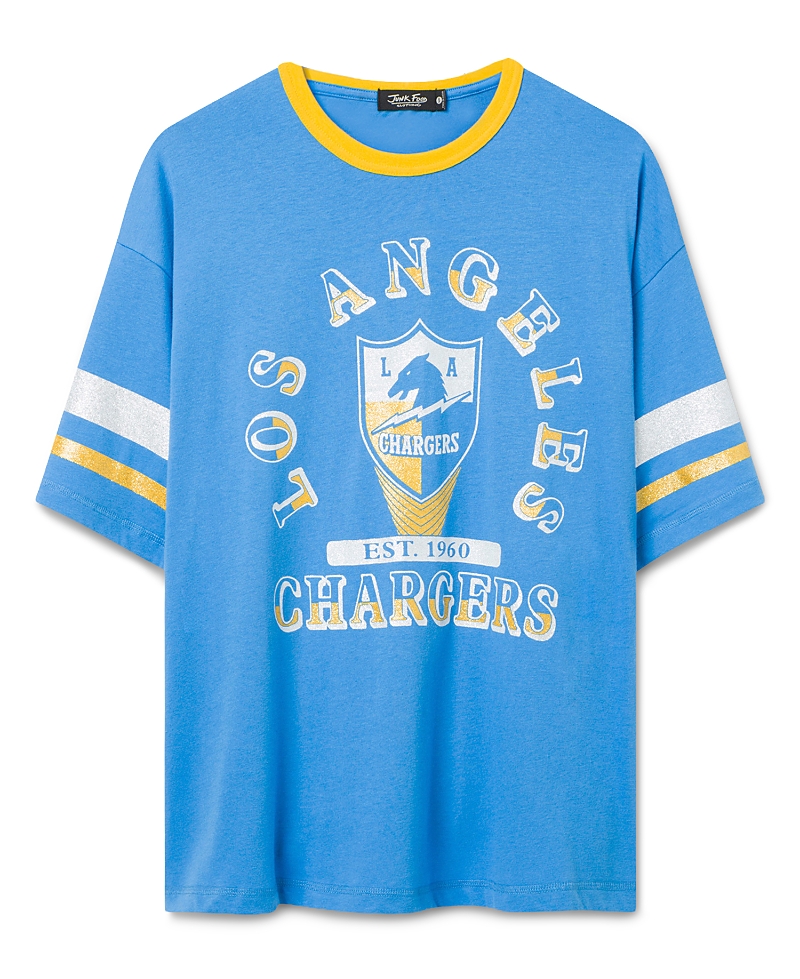 Junk Food Clothing Women's Los Angeles Chargers Glitter Boxy Ringer