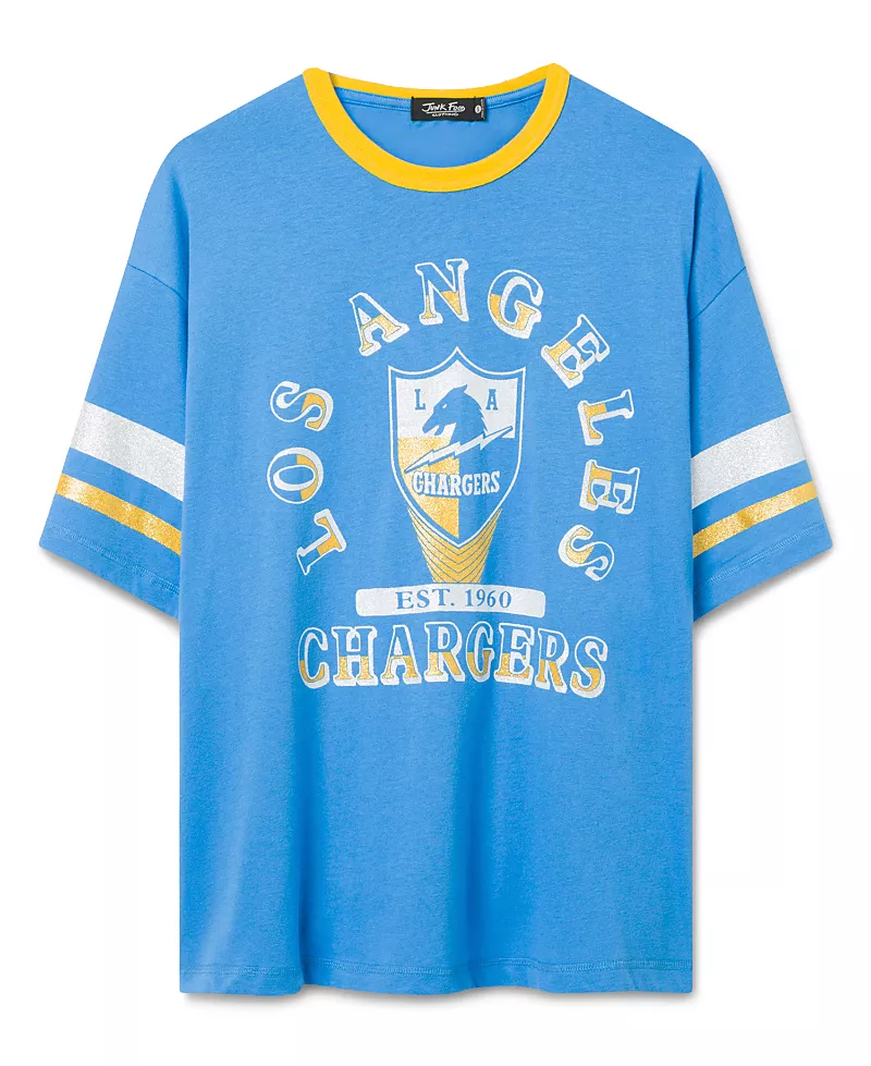 Junk Food Clothing Women's Los Angeles Chargers Glitter Boxy Ringer