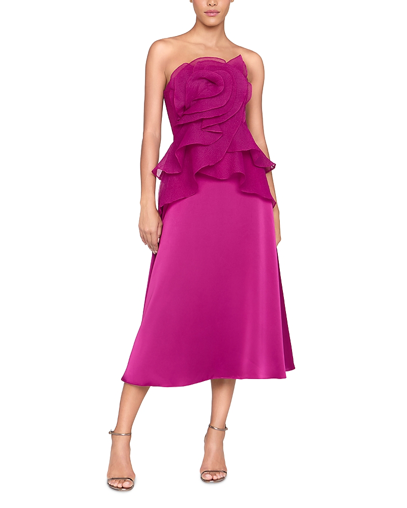 Theia Victoria Strapless Rosette Dress