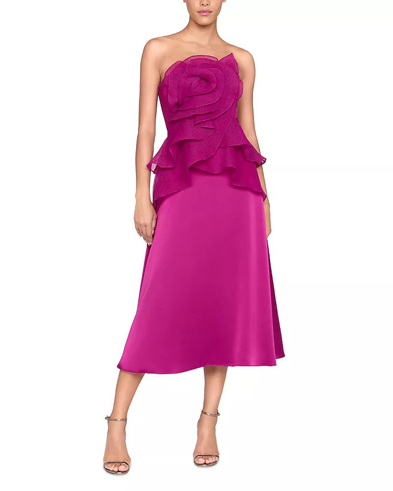 Theia Victoria Strapless Rosette Dress