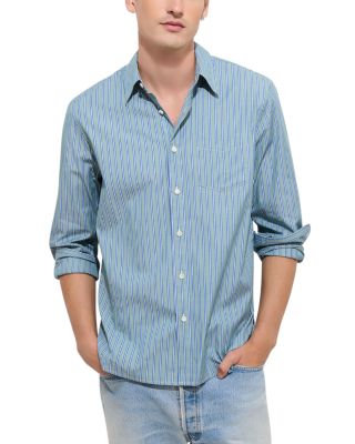 Point Collar Striped Cotton Poplin Long Sleeve Shirt