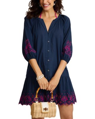 Eyelet Cove Embroidered Cotton Dress Swim Cover-Up 