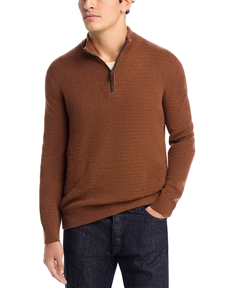 Canali Wool & Cashmere Textured Quarter Zip Knit Sweater