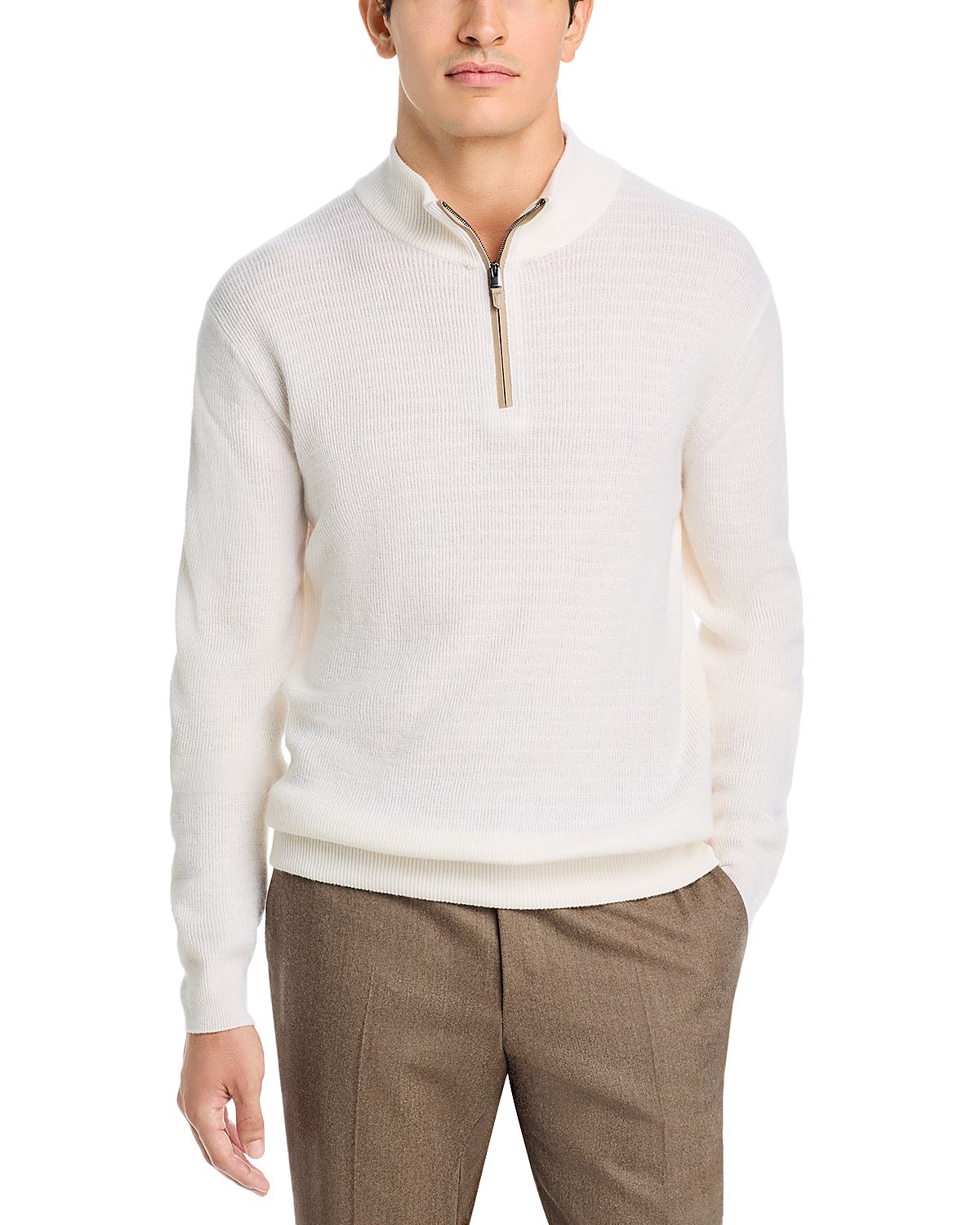 Canali Wool & Cashmere Textured Quarter Zip Knit Sweater