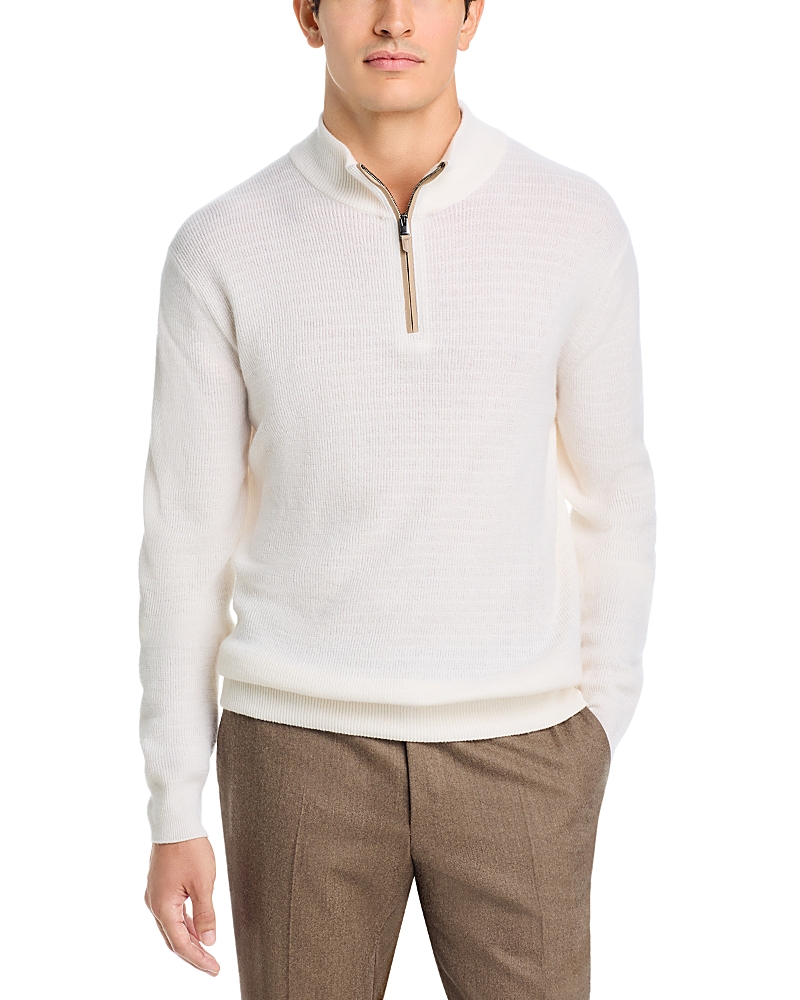 Canali Wool & Cashmere Textured Quarter Zip Knit Sweater