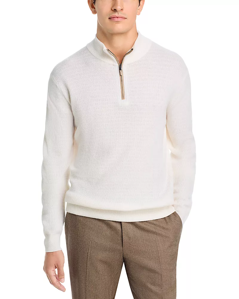 Canali Wool & Cashmere Textured Quarter Zip Knit Sweater