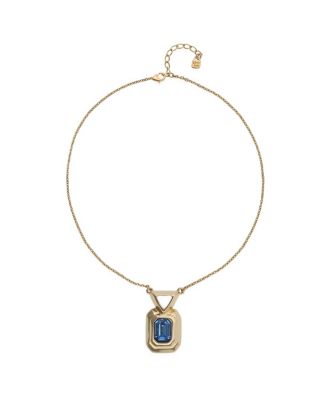  Gold-Tone Pendant Necklace with Blue Crystal