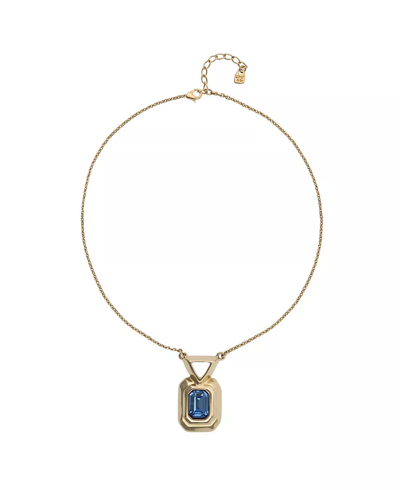 UNOde50 Gold-Tone Pendant Necklace with Blue Crystal