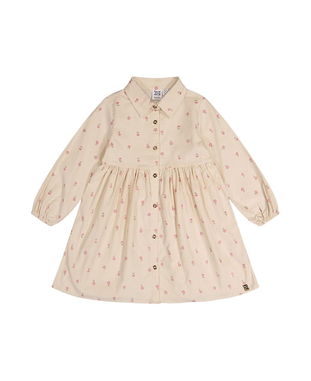 Deux par Deux Girls' Corduroy Button Front Puff Sleeve Shirt Dress - Little Kid