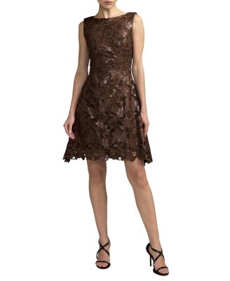 Mac Duggal Floral Embroidered Leather Mini Dress