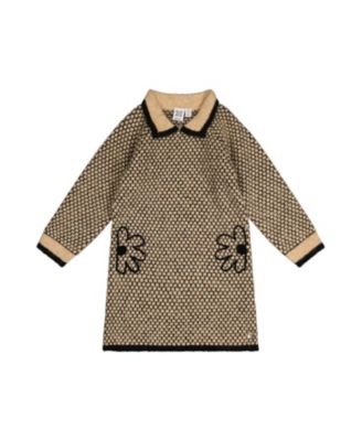 Deux par Deux Girls' Knit Collar Honeycomb Floral Embroidery Dress - Little Kid