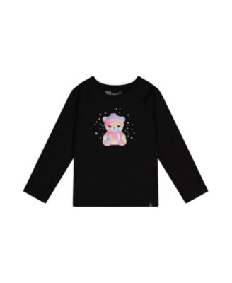 Girls' Rainbow Teddy Bear Raglan Organic Cotton Crew Neck T-Shirt - Big Kid