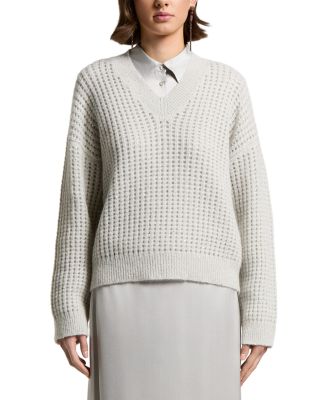 Alpaca Wool Blend V Neck Sweater with Sequin Boucl&eacute; Yarn