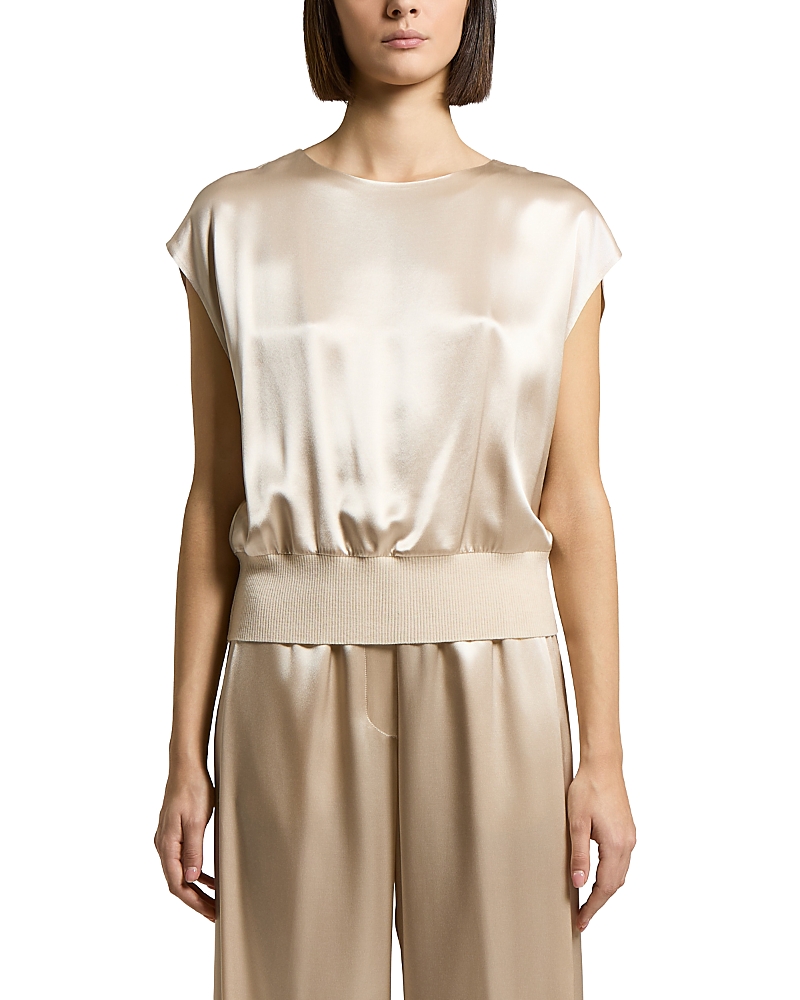 Peserico Woman Shirt in Shiny Viscose Satin with Tricot Details