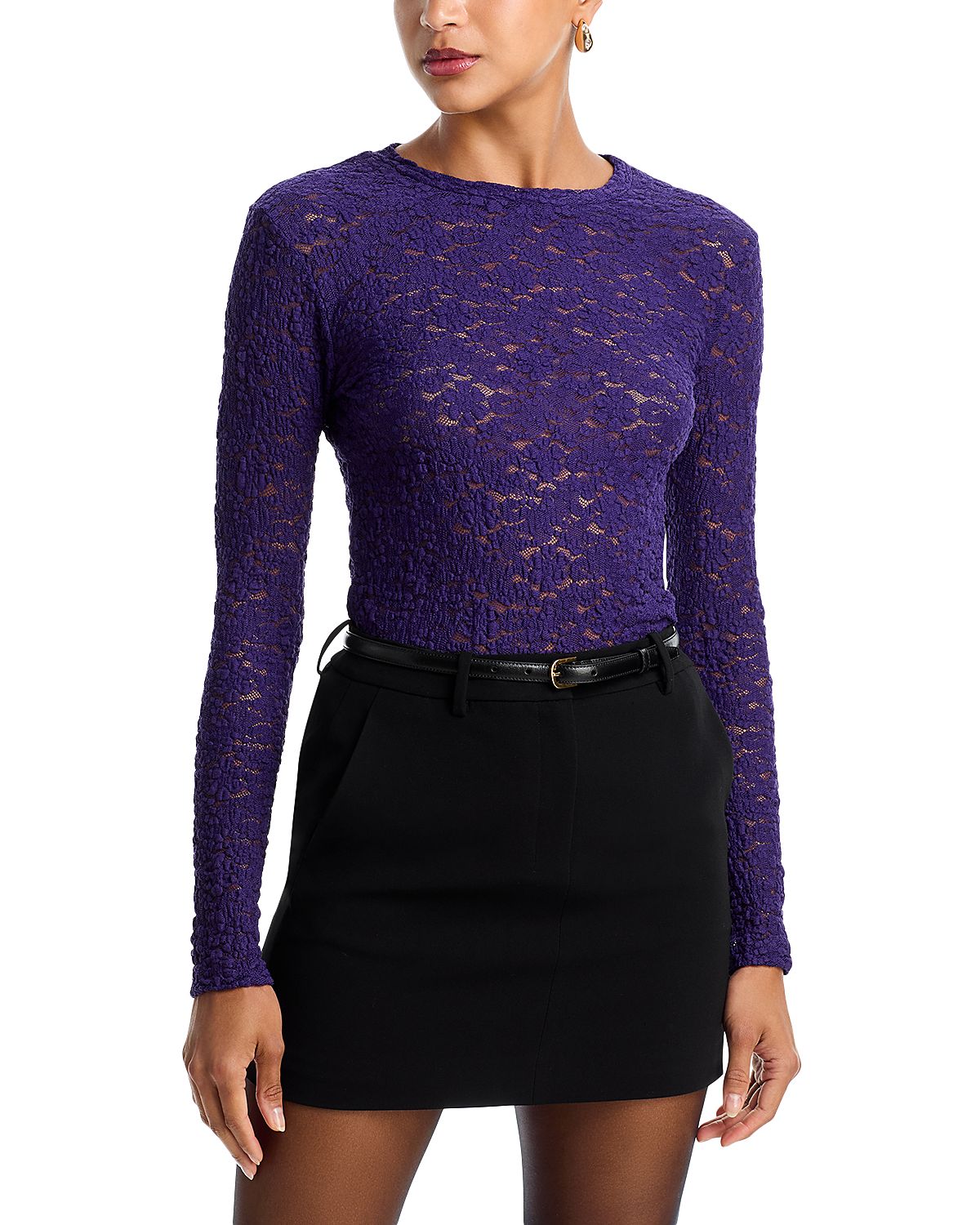 Aqua Puckered Lace Long Sleeve Top - Exclusive
