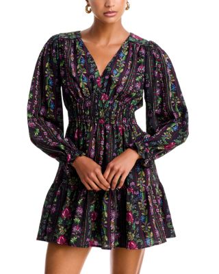 Floral Stripe V Neck Smocked Mini Dress - Exclusive