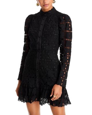 Floral Lace Mock Neck Long Sleeve Mini Dress - Exclusive