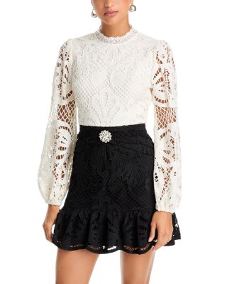 Contrast Lace Long Sleeve Mini Dress - Exclusive
