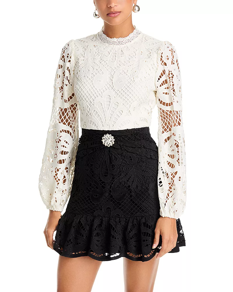 Aqua Contrast Lace Long Sleeve Mini Dress - Exclusive