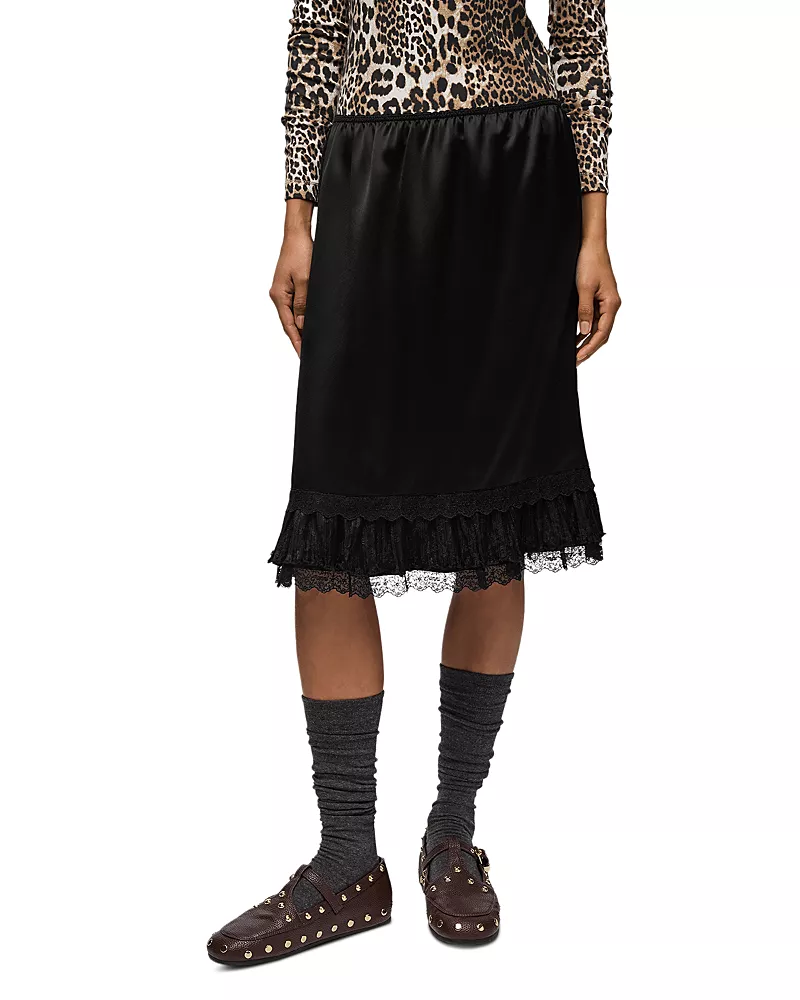 Ganni Satin Frill Hem Skirt