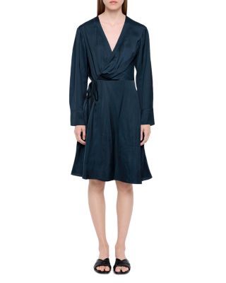 Remoir Satin Wrap Midi Dress