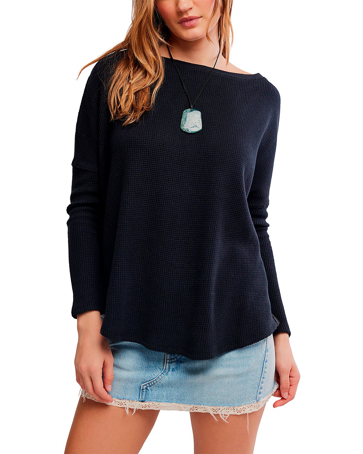 Free People Latte Blues Thermal Sweater