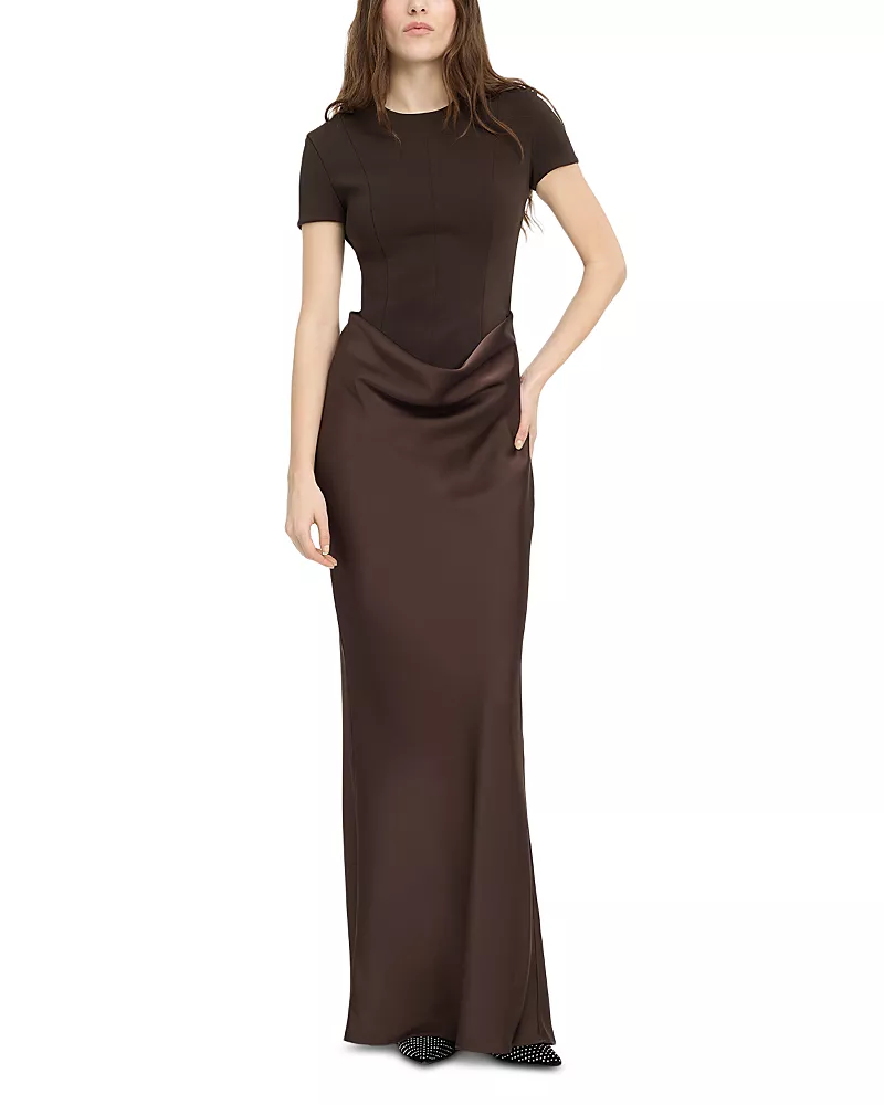 Rotate Cap Sleeve Draped Maxi Dress