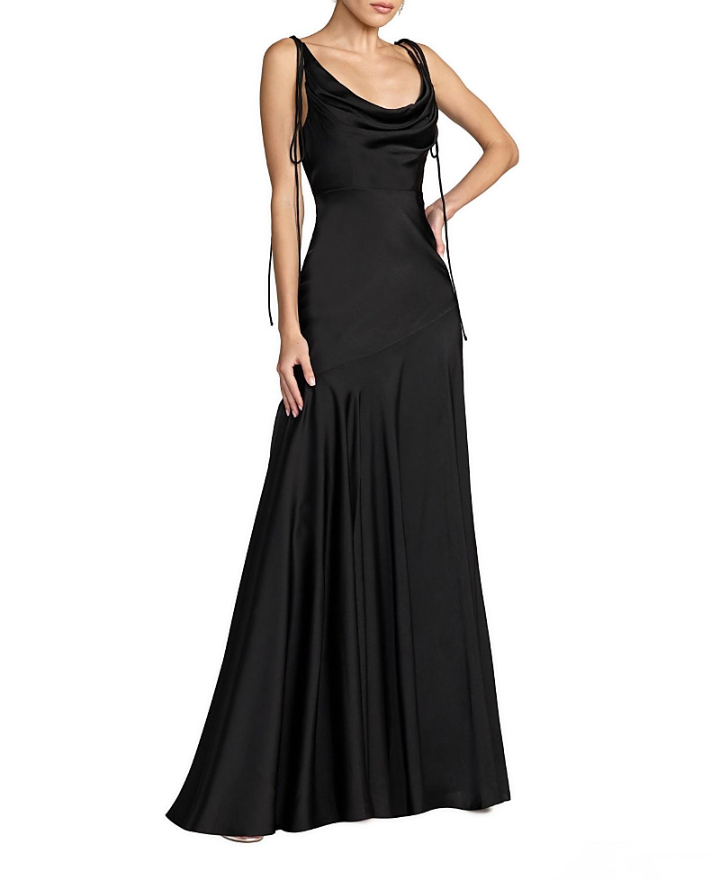 Mac Duggal Charmeuse Cowl Gown With Thin Bow Straps