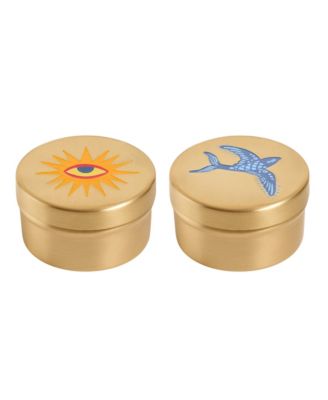  Lotus Brass Decorative Box, 2 Pcs Set, 2.8" x 2.8" x 1.6"