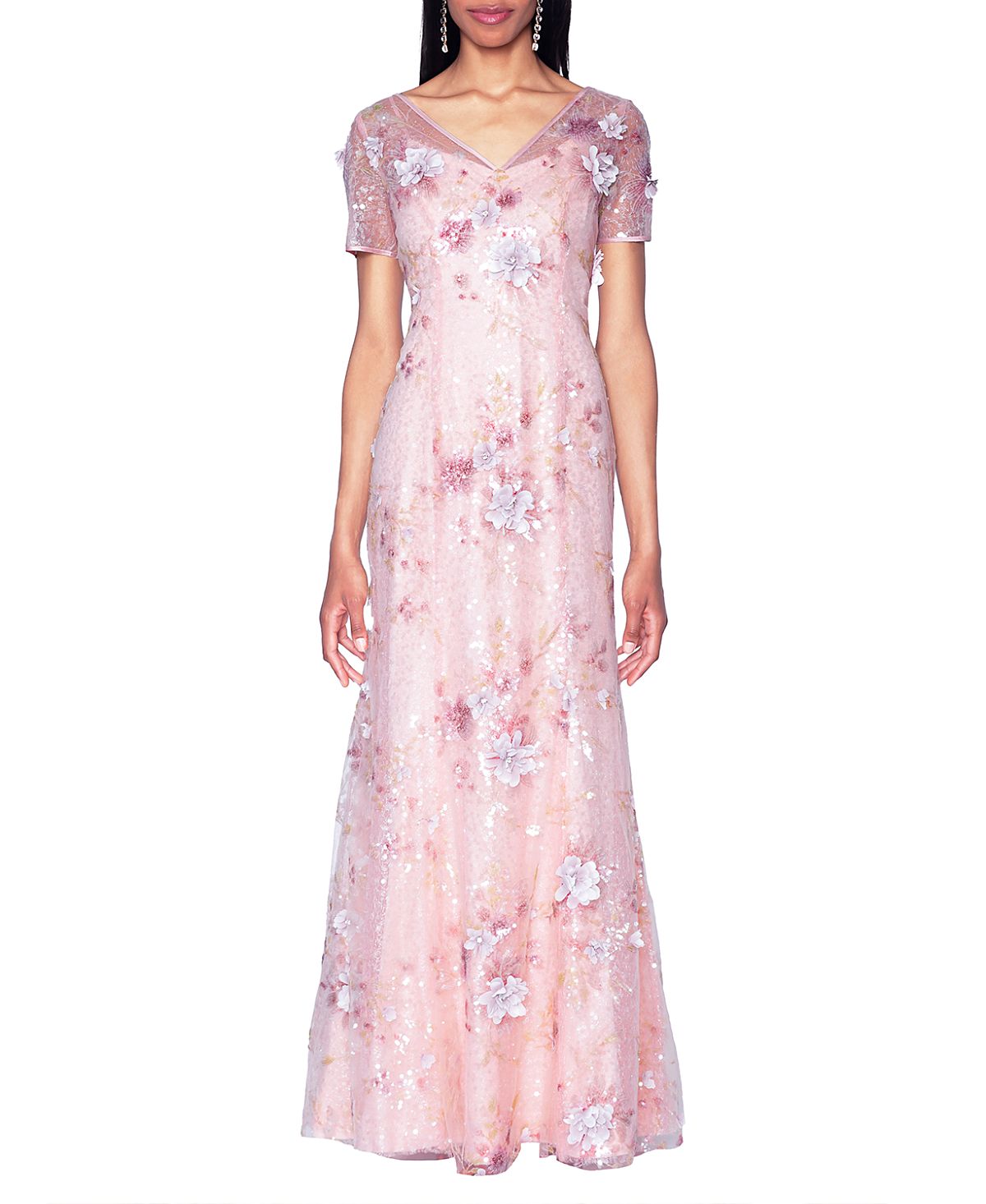 Shani V-Neck Embroidered Gown with 3D Floral Applique