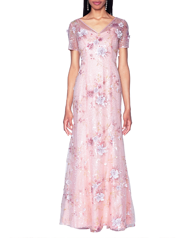 Shani V-Neck Embroidered Gown with 3D Floral Applique