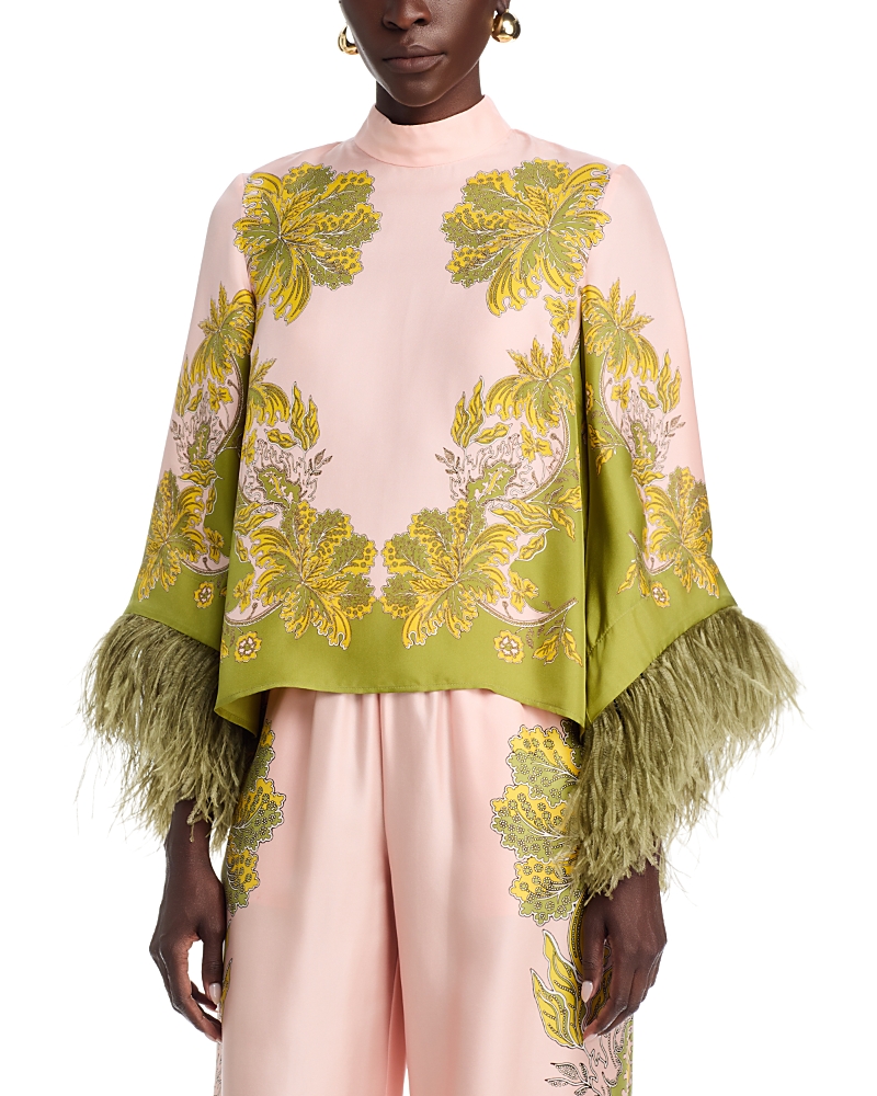 La DoubleJ Silk Feather Trim Make an Exit Top