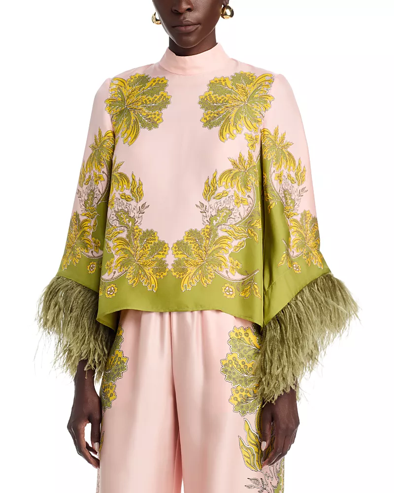 La DoubleJ Silk Feather Trim Make an Exit Top
