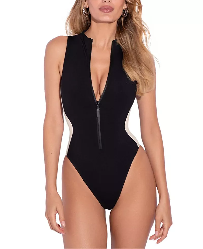TA3 Mega Sculpting Hi Cut Sleeveless Adjustable Zip Front Swimsuit