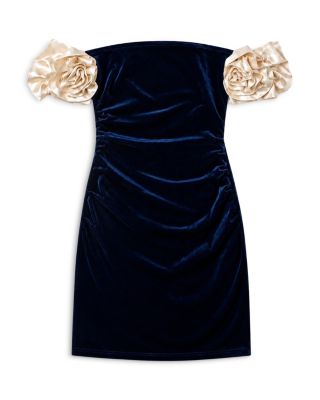 Girls' Montgomery Rosette Off-the-Shoulder Velour Dress - Big Kid