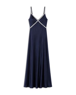 Girls' Miller Navy Satin Lace Trim Maxi Dress - Big Kid