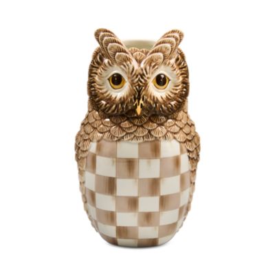Mocha Check Ceramic Owl Vase
