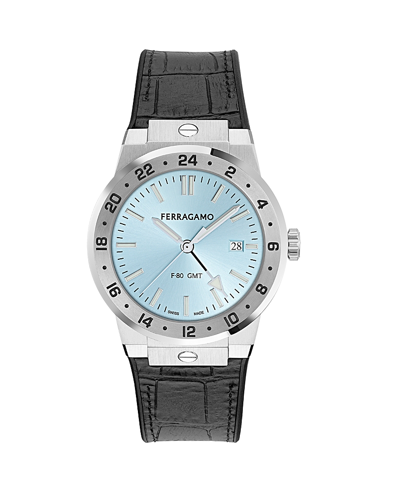 Ferragamo F-80 Classic Gmt Leather Watch, 41mm