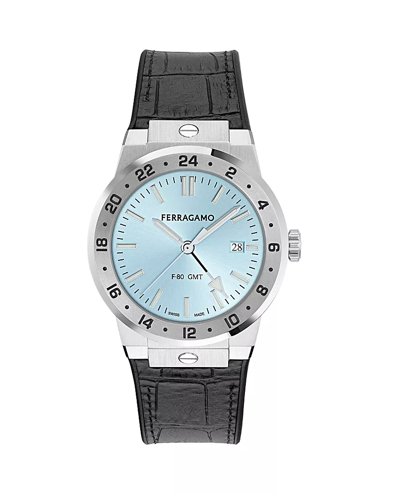 Ferragamo F-80 Classic Gmt Leather Watch, 41mm